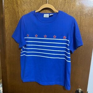 Women’s Classic Elements Blue short sleeve top-embroidered stars. Size large.